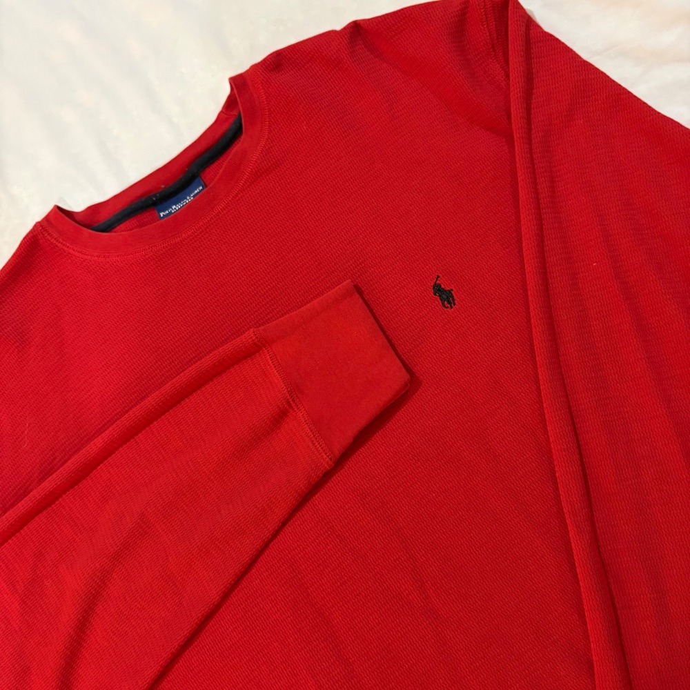 Polo Ralph Lauren Sleepwear Mens Large Red Waffle Knit Thermal Long Sleeve Shirt